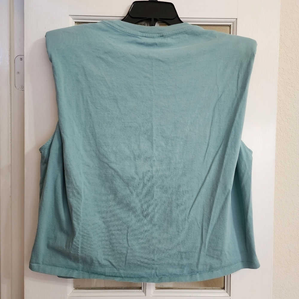 Babaton Aritzia Teal Shoulder Pad Tank Structured Cotton Top 1X Plus Size - Picture 3 of 11